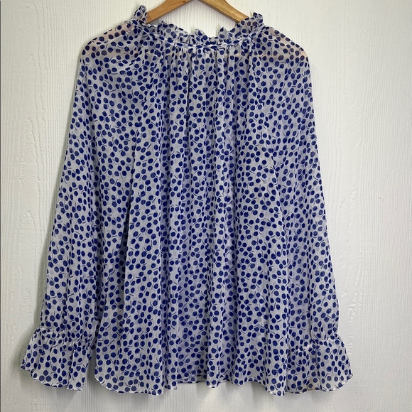 Boden - Florence Blue And White Floral Ruffle Long Sleeve  Mesh Blouse Size 12 - Picture 10 of 10